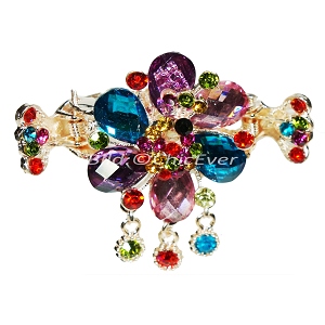 Haargreifer Blume&Pfau Haarspange Haarkneifer Haarklammer Metall & Strass bunt blau lila gold 4961e